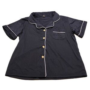 Navy and White Short Sleeve Button-Up Pajama Top Size L